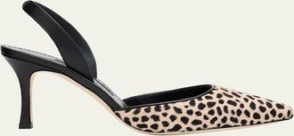 Manolo Blahnik 70mm Carolyne Calf Hair Slingback Pumps