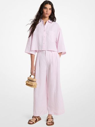 Michael Kors Pleated Linen Wide Leg Pants