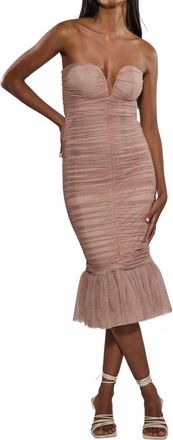 Rare London Ruched Sweetheart Fishtail Dress In Blush