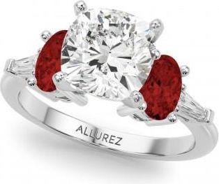 Allurez Cushion Cut Lab Grown Diamond & Oval Garnet Engagement Ring in Palladium (4.18ct)