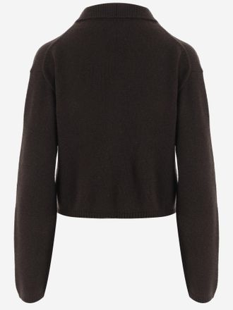 Allude Womens Cashmere Zip-Up Sweater Brown Dark