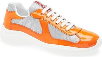 Prada Americas Cup Sneaker in Papaya/Argento at Nordstrom, Size 11.5Us