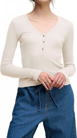 Velvet Winona Pointelle Henley Top In Ecru