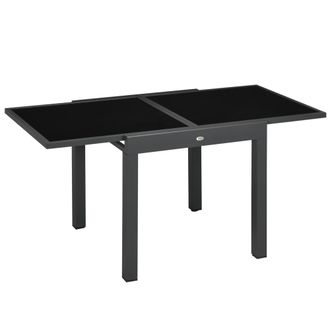 OUTSUNNY Mesa De Jard&iacute;n Extensible De Aluminio Mesa De Comedor Rectangular Con Encimera De Vidrio Templado Carga 50 Kg Para Terraza 80-160x80x75 Cm