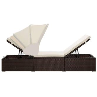 Berkfield Home Sun Lounger with Canopy & Cushion Poly Rattan Brown