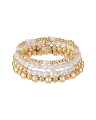 Ettika 18K Plated 4-5mm Pearl Cuff and Bangle Set