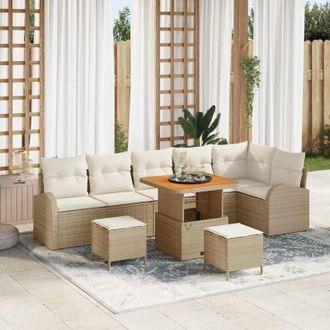 vidaXL Vidaxl - Conjunto De Sof&aacute; De Jard&iacute;n Con Coj&iacute;n 9 Pcs Beige Polirat&aacute;n