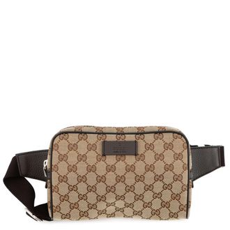 Gucci Beige Brown Gg Canvas Leather Fanny Pack Sling Bag (Pre-Owned)