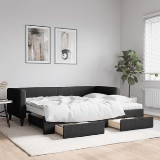 vidaXL Sof&aacute; Cama Nido Con Cajones Tela Negro 80x200 Cm Vidaxl