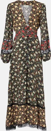 Rixo Abito midi Raven in crêpe de chine