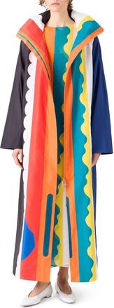 Akris Paravent Print Hooded Taffeta Coat in Orange Multi at Nordstrom, Size 10