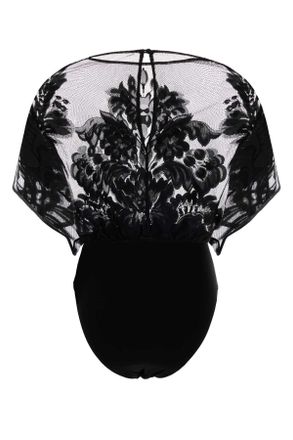 Norma Kamali Womens Black Lace Bodysuit Exterior: Polyester Maglie Sweater