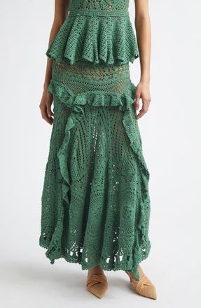 Ulla Johnson Floretta Crochet Maxi Skirt in Sea Glass at Nordstrom, Size X-Large