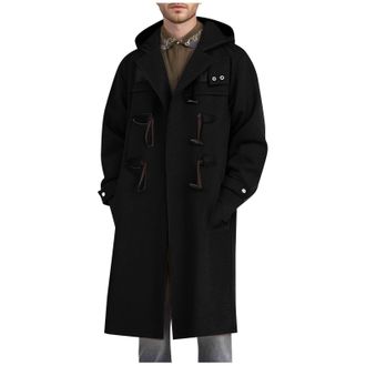 Generic Mens Duffle Coats Smart Casual Wool Coat Winter Knee Length Trench Coat Heavyweight Toggle Overcoats Classic Fit Hooded Outwear Vintage Wool Blend Coa