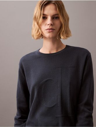 Calvin Klein Jeans Calvin Klein Womens Smooth Cotton Relaxed Monogram Sweater - Navy - XL