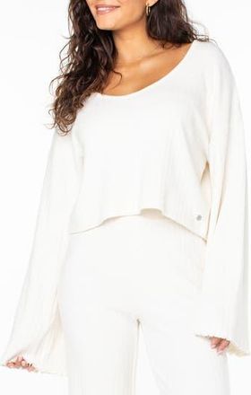 Roxy Sandy Coast Long Sleeve Crop Top in Cloud Dancer at Nordstrom Rack, Size Large