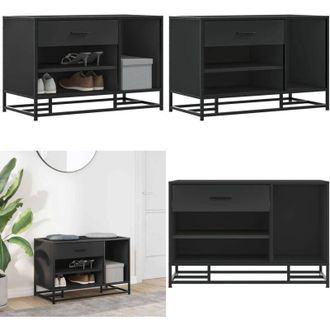 vidaXL Panca Portaoggetti Nera 80x40x53,5 cm Multistrato e Metallo - Scarpiera - Armadio da ingresso