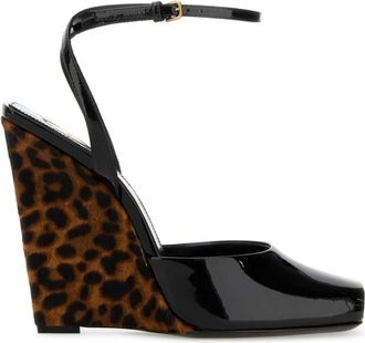 Saint Laurent Black Ankle Strap Wedge Heels