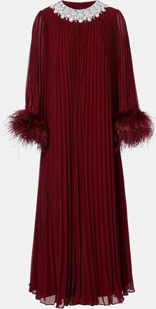 Self Portrait Abito lungo in chiffon con piume