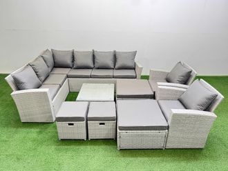 Fimous 12 Seater Corner Sofa Sets with Square Coffee Table Chair 4 Footstools Light Grey Mixed