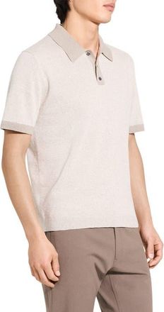 Theory Linen & Silk Polo in Silver Cloud at Nordstrom, Size Xx-Large