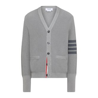 Thom Browne Truien & Vesten, Heren, Grijs, 2Xl, Leer, Garment Dyed 4-Bar Cardigan