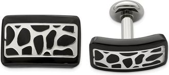 Diamond2Deal Black Ti & Sterling Silver Polished Cobblestone Cufflinks
