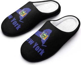 Generic New York Map Flag U.S.A Slippers Men Winter Warm Cotton Anti-Slip Indoor Slip-Ons House Shoes