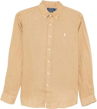 Polo Ralph Lauren Slim Fit Linnen Overhemd - Heren - Casual Overhemden - Beige - S - Linnen - Overhemden