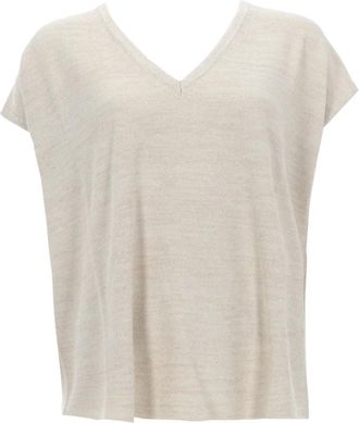 Fabiana Filippi Lurex Cotton Seed Stitch V Neck Cape - Dames - T-shirts - Beige - M - Katoen - Tops