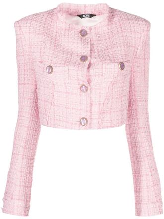 GCDS button-up cropped tweed jacket - Pink