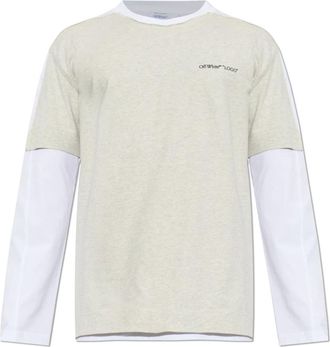 Off-white T-shirt met lange mouwen - Heren - Longsleeves - Beige - XS - Katoen - Tops