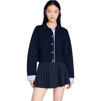 Sandro Wool polo cardigan in Navy Blue at Nordstrom, Size X-Large