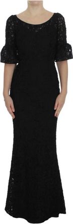 Dolce & Gabbana Bloemenkant Lange Bodycon Maxi Jurk - Dames - Avondkleed - Zwart - 2XS - Katoen - Kleedjes