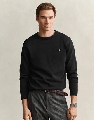 GANT Mens GANT Mens Classic Cotton Shield Logo Crew Neck Jumper - 5 Black - Size: 42