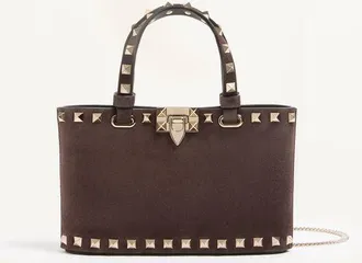 Valentino Garavani Rockstud Mini Suede Shopping Bag Woman EBONY UNI