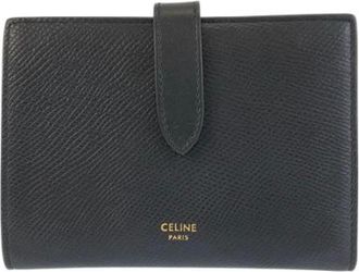 Celine Pre-owned Wallets, female, Black, Size: ONE SIZE Pre-owned Medium Strap Wallet Leather Wallet