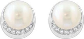 Effy 14K White Gold Freshwater Pearl & Diamond Stud Earrings at Nordstrom Rack