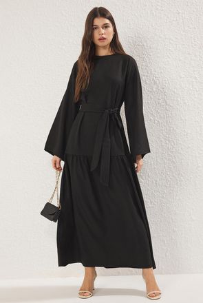 Trendyol Modest Dames Zwart Effen Maxi Lang Casual A-lijn Modest Jurken