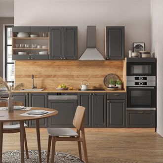 Vicco Mueble De Cocina Fame-line, Antracita Casa De Campo/roble Kraft Dorado, 300 Cm Con Armario Alto, Et Antracita