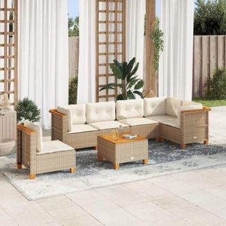 vidaXL Vidaxl - Set Sof&aacute;s De Jard&iacute;n 7 Piezas Y Cojines Rat&aacute;n Sint&eacute;tico Beige