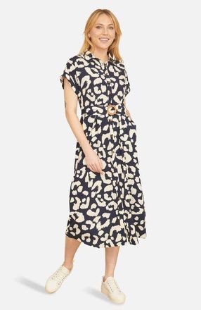 Yumi Abstract Animal Print Relaxed Midi Dress in Navy at Nordstrom, Size 16