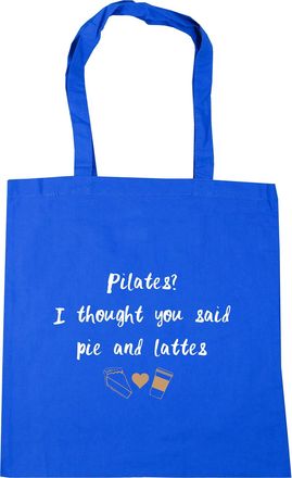 HippoWarehouse Pilates, I Thought You Said Pie and Lattes Tote Shopping Gym Beach Bag 42cm x38cm, 10 litres
