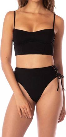 Maaji Oasis High Rise Lace Up Bikini Bottom In Black