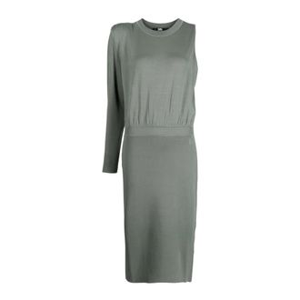 Karl Lagerfeld Asymmetrische Gebreide Jurk - Dames - Kleedjes - Groen - M - Nylon - Kleedjes