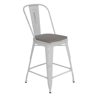 Flash Furniture 24 High White Metal Indoor-Counter Height Stool with Gray Poly Resin Wood Seat