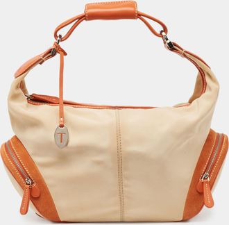 Tod's Tods Charlotte Beige Leather Nylon And Suede Hobos
