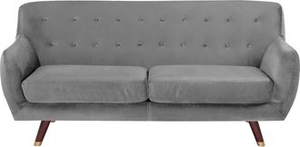 Beliani Sof&aacute; 3 Plazas Gris Tapizado En Tela Respaldo Acolchado Abotonado Asiento Acolchado Patas De Madera Bodo