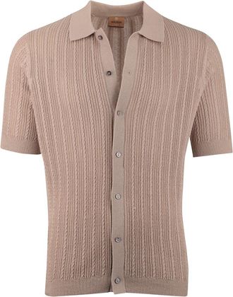 Mos Mosh Polo Mos Mosh beige structuurtje korte mouw doorknoop