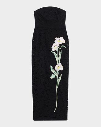 Milly Dolores Strapless Floral-Embroidered Lace Gown